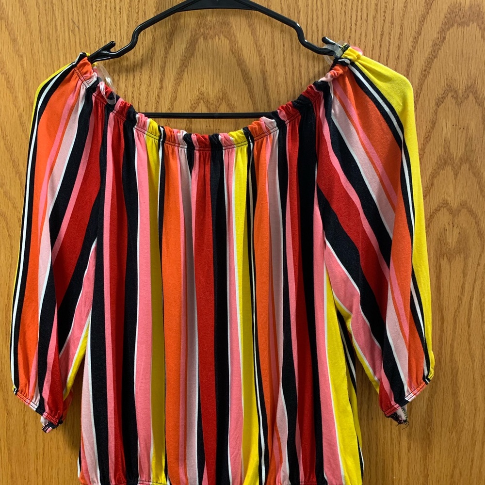 Colorful, off the shoulder blouse